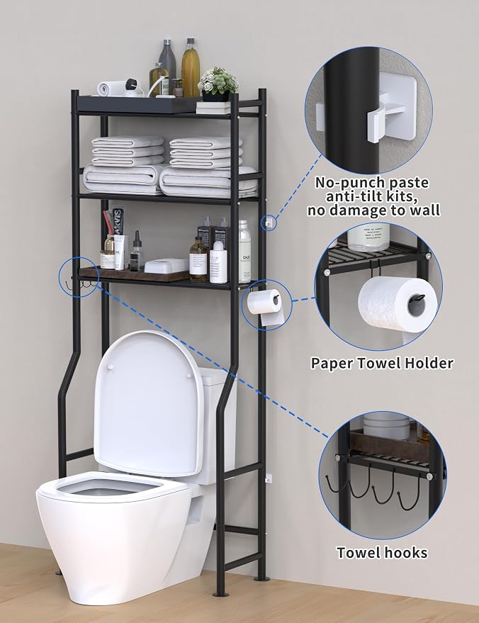 Livilord 3-Tier Over The Toilet Storage, Freestanding Metal Bathroom Shelves - Image 5