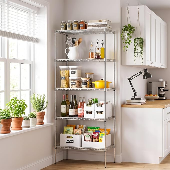 BestOffice | 5-Tier Wire Shelf | 14" x 24" x 60" | Chrome | Storage Shelves - Image 2