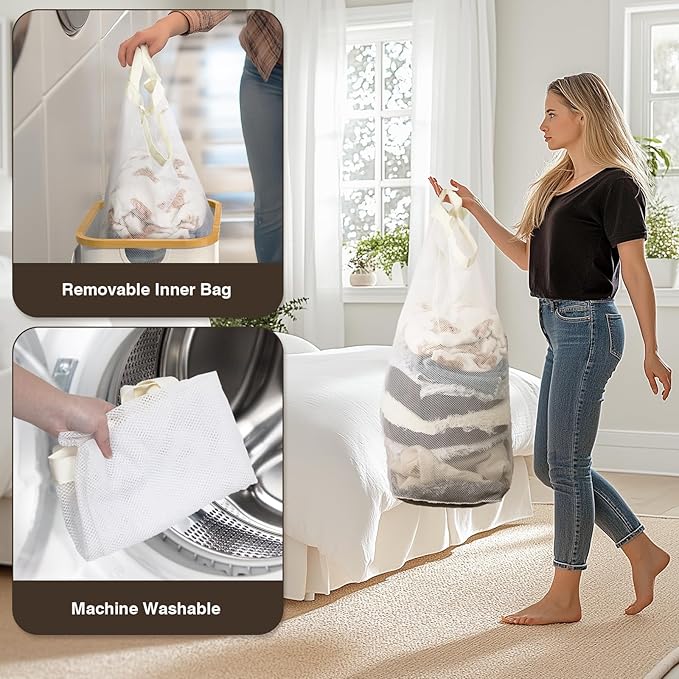 Bathola Laundry Hamper with Lid, Laundry Basket with Removable Bag, - Image 5