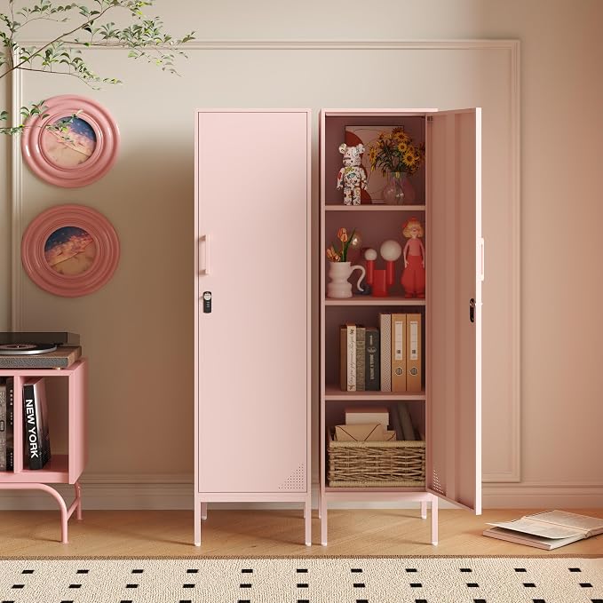 Pink Metal Locker Cabinet, 59.1" Lockable Storage Locker - Image 2