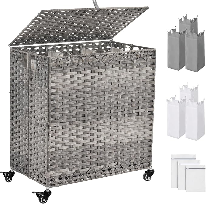 Laundry Hamper with Wheels&Lid, 50.2 Gallons Rolling Laundry Basket with Wheels by Hiagnete