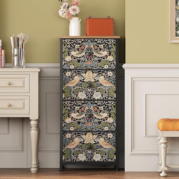 Dresser for Bedroom with 4 Drawer Strawberry Thief Dresser Vintage Storage - Image 7