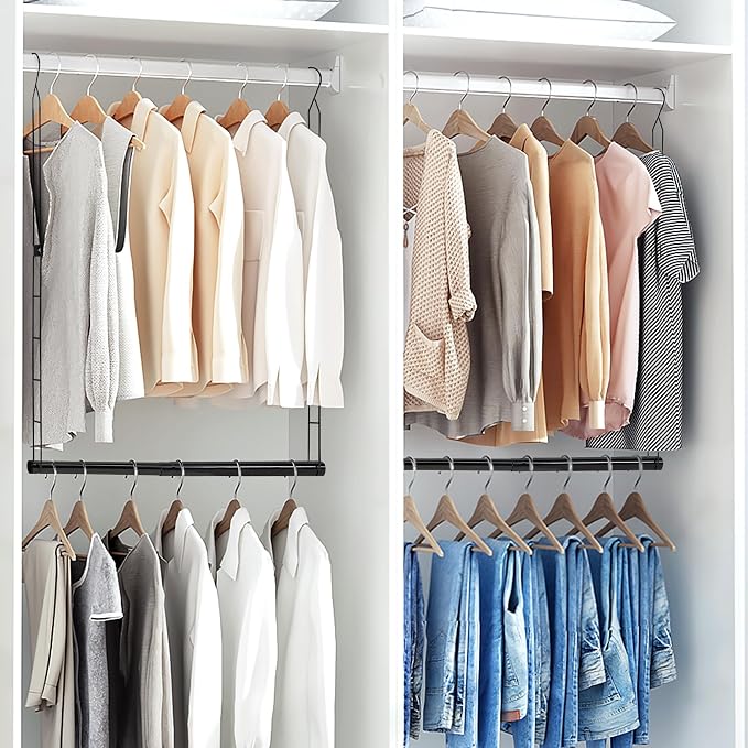 STORAGE MANIAC Hanging Closet Rod, Adjustable Width and Height Closet Hanging - Image 8
