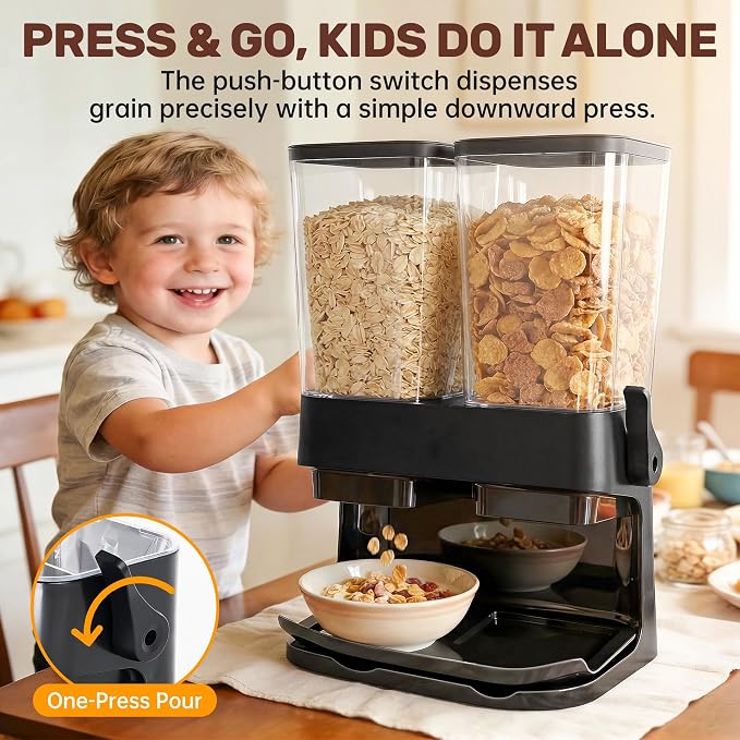 Cereal Dispenser Countertop 2 Pack, Double 3L Airtight Cereal Storage Container - Image 3