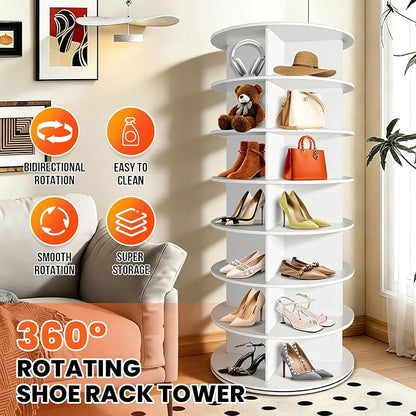 RUNSUNSPRI 7 Tier Rotating Shoe Rack Corner Organizer 360°Rotating Shoe Rack - Image 5