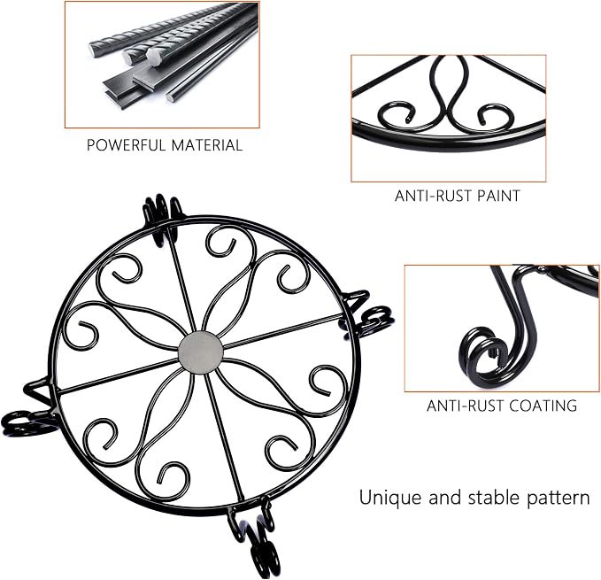 Black Plant Stand for Flower Pot Heavy Duty Potted Holder Indoor Outdoor Metal - Image 4