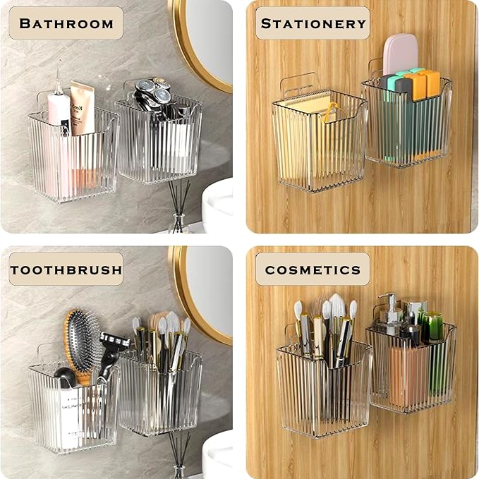 4 Pack Acrylic Wall Mount Organizer, Adhesive Cabinet Door Storage Bins - Image 5