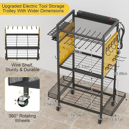 Power Tool Organizer Cart with Charging Station, Heavy Duty Garage Tool - Image 6