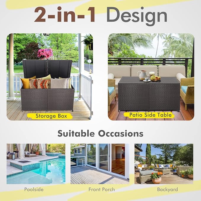 RELAX4LIFE 175-Gallon Outdoor Storage Box, Wicker Rattan Outside Storage - Image 8