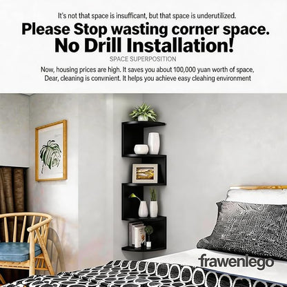No-Drill Corner Shelf Wall Mount, 5-Tier Floating Corner Bookshelf - Image 4