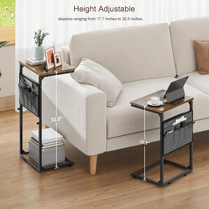 Vagusicc C Shaped End Table, Adjustable Height Small Couch Side Table - Image 5