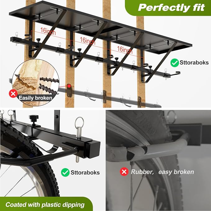 Bike Storage Rack with Shelf, Bike Wall Mount Garage Stand, Bike Hanger Storage - Image 4