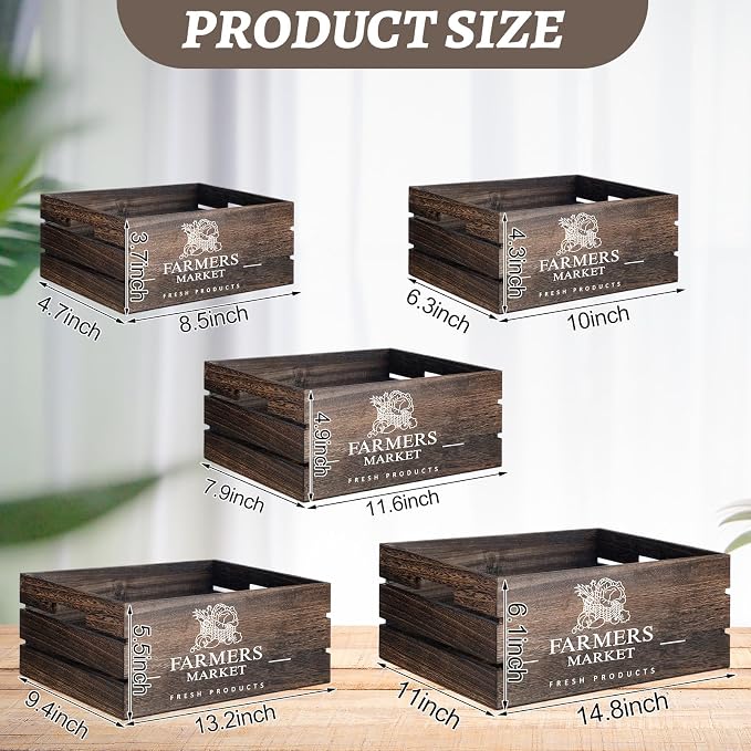Barydat Set of 5 Wood Crates for Display Decorative Nesting Wooden Crate Storage - Image 2