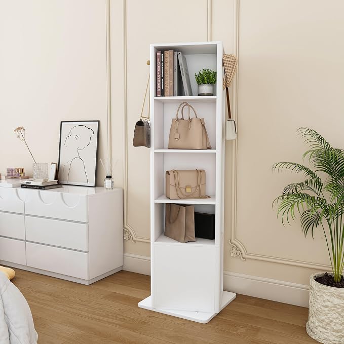 360° Rotating Full-Length Mirror Cabinet, Freestanding Jewelry Armoire Organizer - Image 3