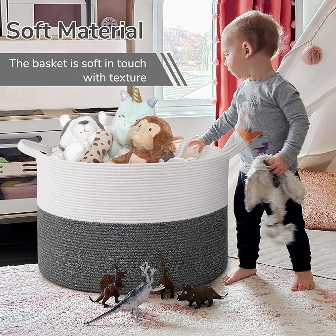 INDRESSME 115L Extra Large Cotton Rope Blanket Basket, Woven Baby Laundry - Image 6