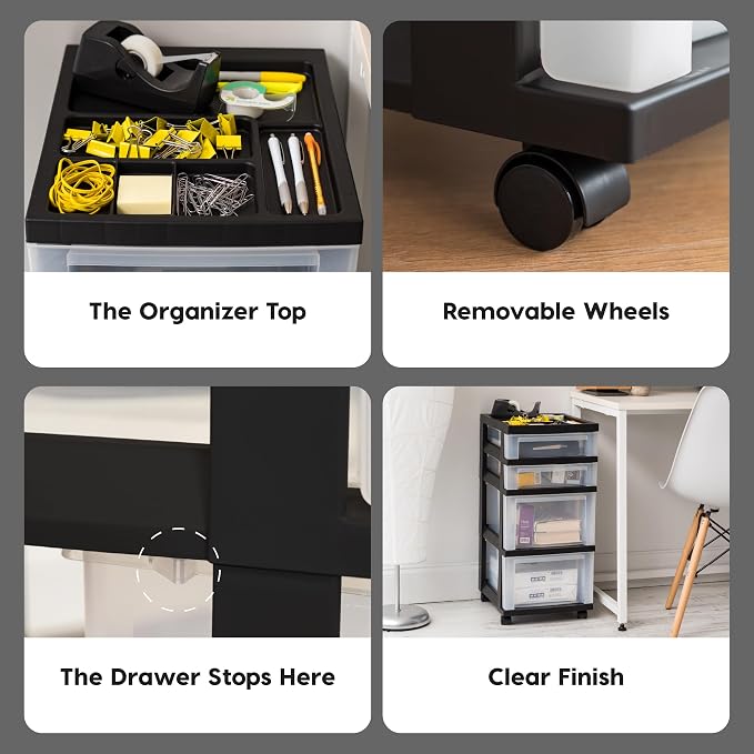 IRIS USA 4-Drawer Rolling Storage Cart, office essentials, classroom items - Image 7
