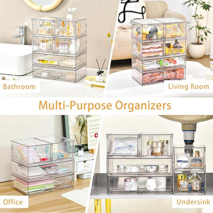 3 Pack Stackable Storage Drawers Clear Acrylic Organizer Makeup Bathroom - Image 7