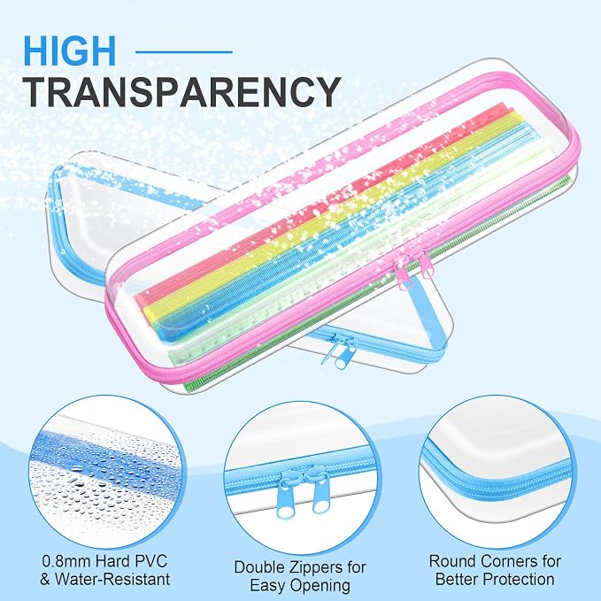 Hoolerry 4 Pcs Hard Clear Zipper Case Makeup Bags Plastic Pencil Pouch - Image 3