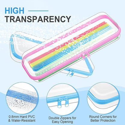 Hoolerry 4 Pcs Hard Clear Zipper Case Makeup Bags Plastic Pencil Pouch - Image 3