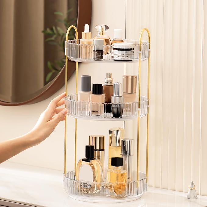 ROWNYEON 3-Tier Rotating Makeup Organizer, 360° Spinning Cosmetic Storage - Image 4