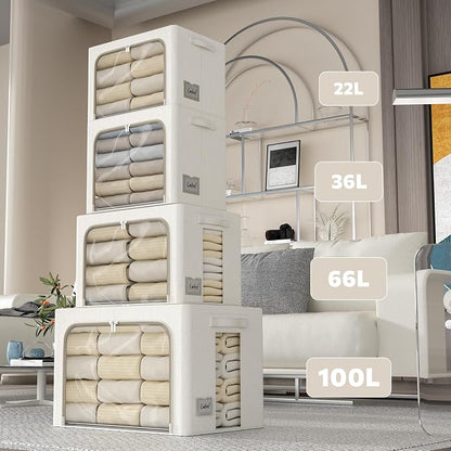 FHSQX 2 Pack Clear Window Storage Bins Large Stackable Linen Fabric Storage - Image 6