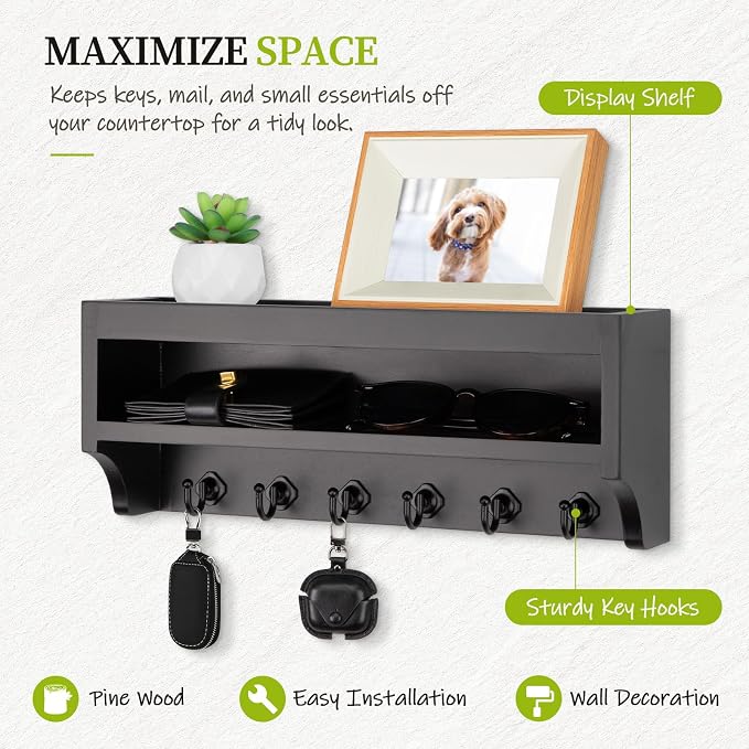 Nekon Key Holder Wall Mount, 12.8" W x 5.6" H x 3.7" D Wall Mounted Key and - Image 2