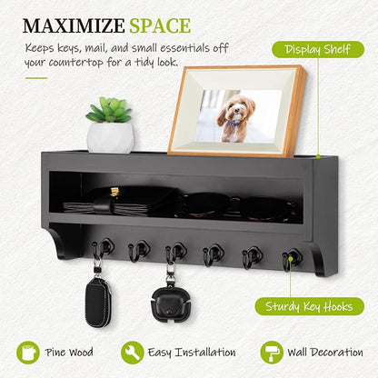 Nekon Key Holder Wall Mount, 12.8" W x 5.6" H x 3.7" D Wall Mounted Key and - Image 2