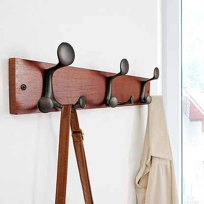 SKOLOO 17-Inch Cherry Wood Coat Rack Wall Mount - Image 3