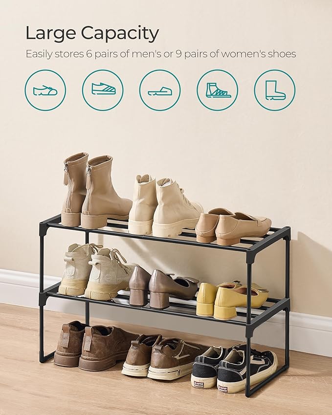 SONGMICS Shoe Rack, 2-Tier Shoe Organizer, Metal Storage Shelf, Upright or - Image 6