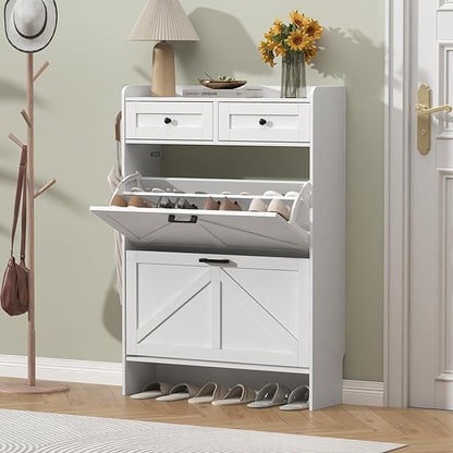 Thacuok Shoe Cabinet with 2 Flip Drawers & 2 Storage Drawers, Rustic Farmhouse - Image 3