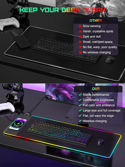 TopMade Mouse Pad with Wireless Charging, 31.5" x 11.81" Large Desk Mat RGB - Image 6