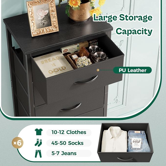 Huuger Tall Dresser for Bedroom, Stable 6 Drawer Dresser - Image 7