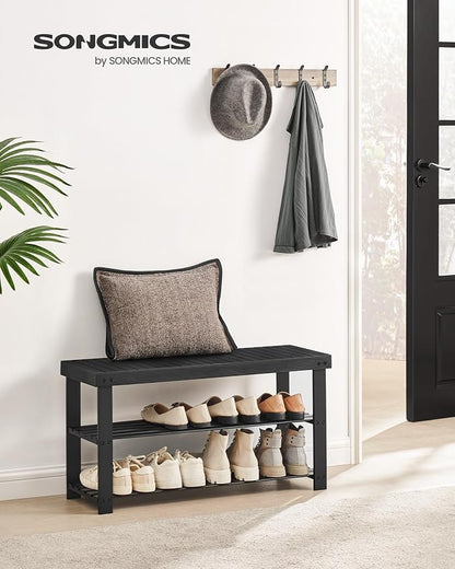 SONGMICS Shoe Rack Bench, 3-Tier Bamboo Shoe Storage Organizer, Entryway Bench - Image 2