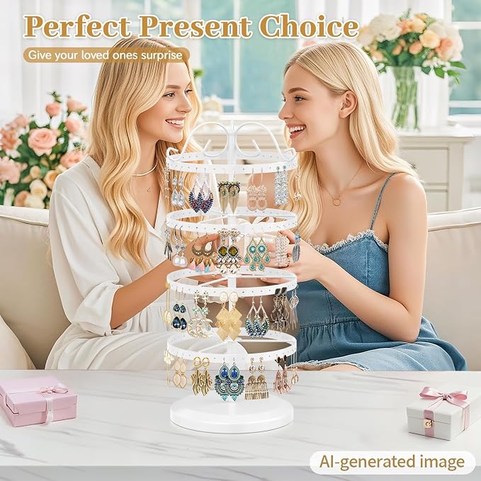 MODOWEY Rotating Earring Holder Organizer Stand, 4 Tiers Metal Tree, Display - Image 7