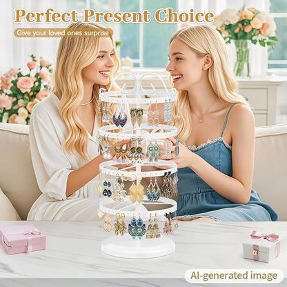MODOWEY Rotating Earring Holder Organizer Stand, 4 Tiers Metal Tree, Display - Image 7
