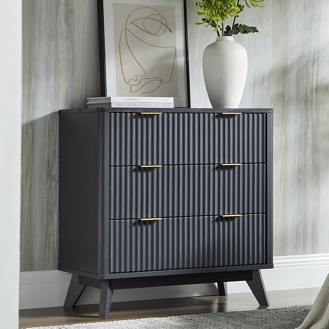 T4TREAM Fluted 3 Drawer Dresser, Curved Profile Design, Wood Drawer Organizer by T4TREAMFurniture