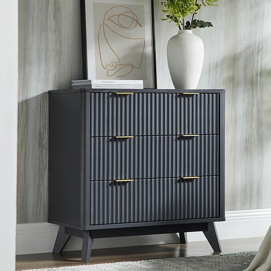 T4TREAM Fluted 3 Drawer Dresser, Curved Profile Design, Wood Drawer Organizer by T4TREAMFurniture