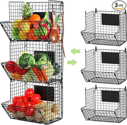 X-cosrack Metal Wire Basket Wall Mount, 3 Tier Wall Storage Basket Organizer by X-cosrack