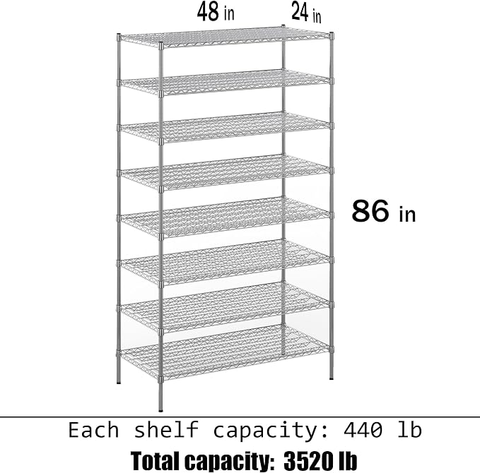 24" Deep x 48" Wide x 86" Height Wire Shelving Kit | 8-Tier | NSF Commercial - Image 3