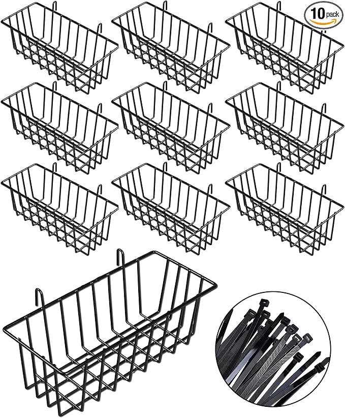 10 PCS Black Wire Baskets, No Drilling, Hanging Wire Basket by SEMPOMA