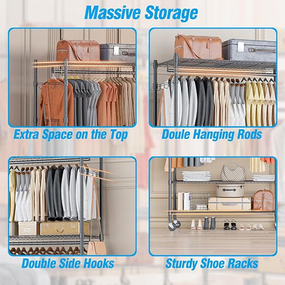 Homdox Heavy Duty Rolling Clothing Rack, Adjustable Garment Rack - Image 8