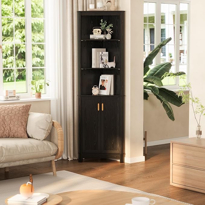 69" Tall Corner Shelf with Doors, 7-Tier Corner Storage Cabinet with Doors - Image 7