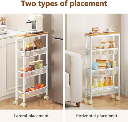 Hoctieon Slim Rolling Storage Cart, 4-Tier Narrow Kitchen Storage Cart - Image 9