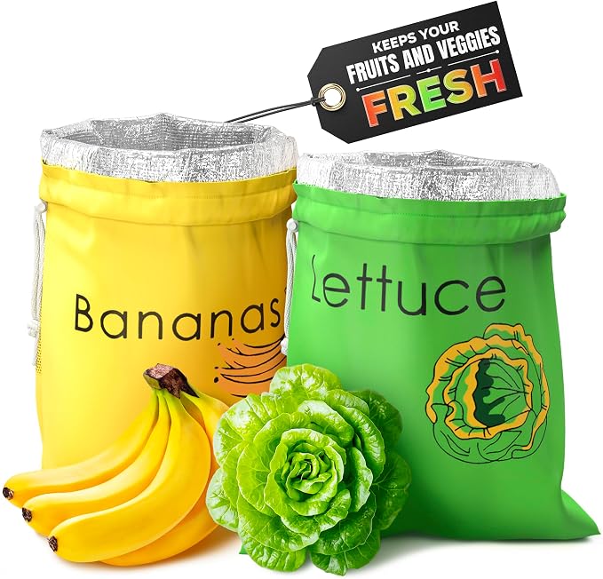 Banana & Lettuce Fresh Reusable Produce Bags – Vegetable & Fruit Storage Bags by VIKROM
