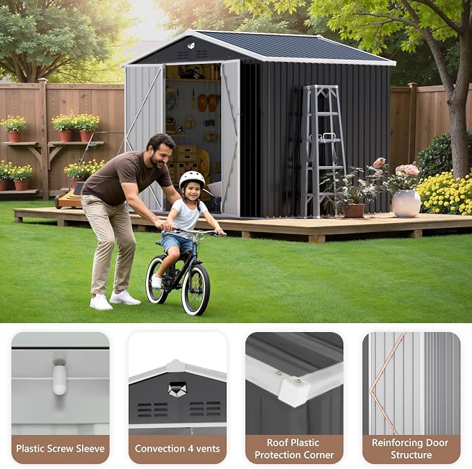 10x8 FT Outdoor Storage Shed, Metal Garden Shed, Storage Tool Sheds - Image 5