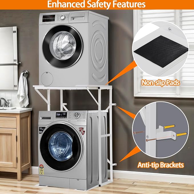 Universal Washer Dryer Stacking Rack Stand Heavy-Duty Carbon Steel, Premium - Image 4