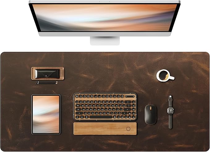YSAGi Leather Desk Mat, 35.4"x17"Real Leather Desk Pad, 3mm Thick Desk Blotter by YSAGi