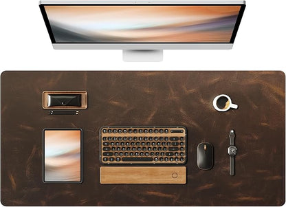 YSAGi Leather Desk Mat, 35.4"x17"Real Leather Desk Pad, 3mm Thick Desk Blotter by YSAGi