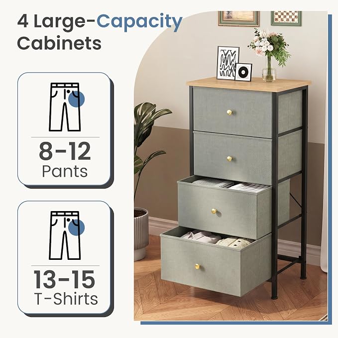 DUMOS Nightstand with 4 Drawers, Bedside Table with Removable Fabric Bins - Image 4