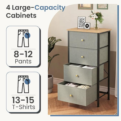 DUMOS Nightstand with 4 Drawers, Bedside Table with Removable Fabric Bins - Image 4